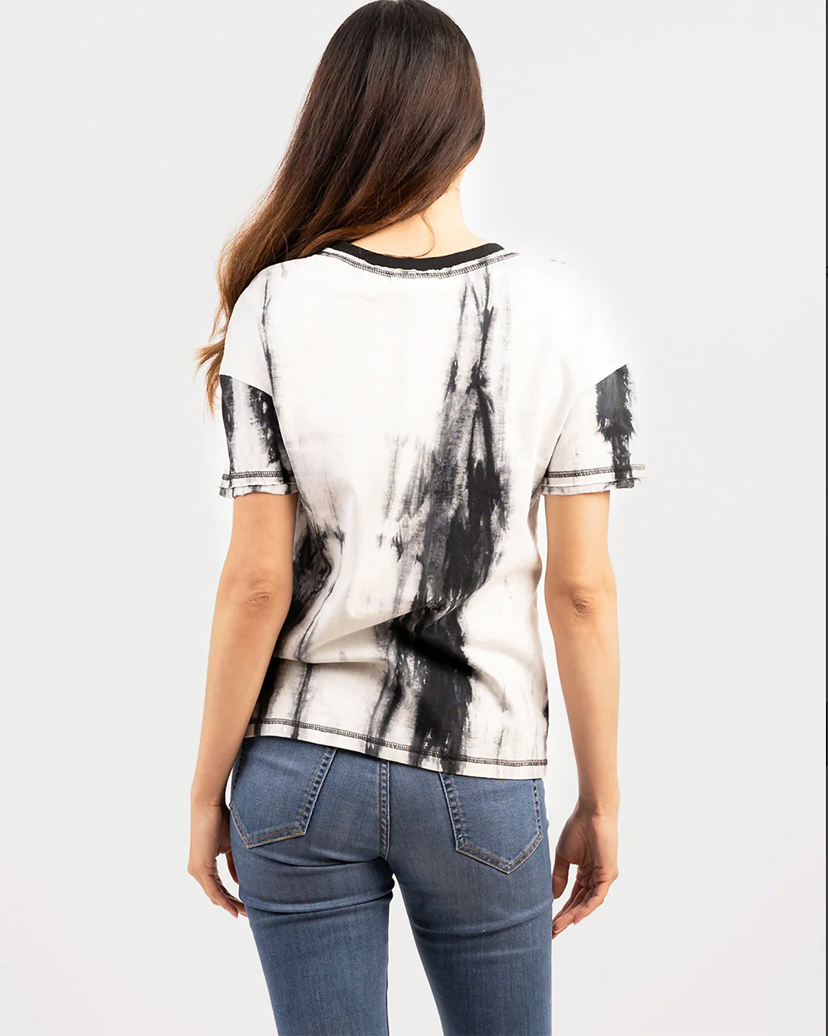 Feather Print Mineral Washed Tee with Crystals - Image 4