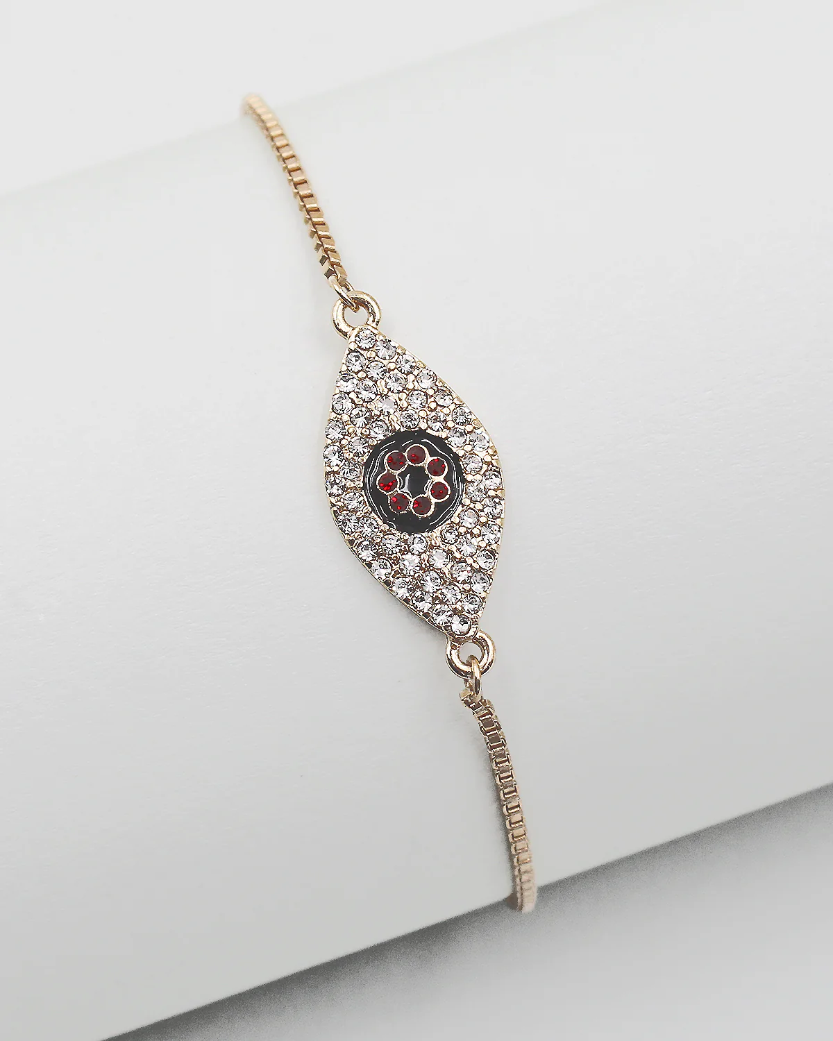 Rhinestone Evil Eye Gold Drawstring Bracelet - Image 3