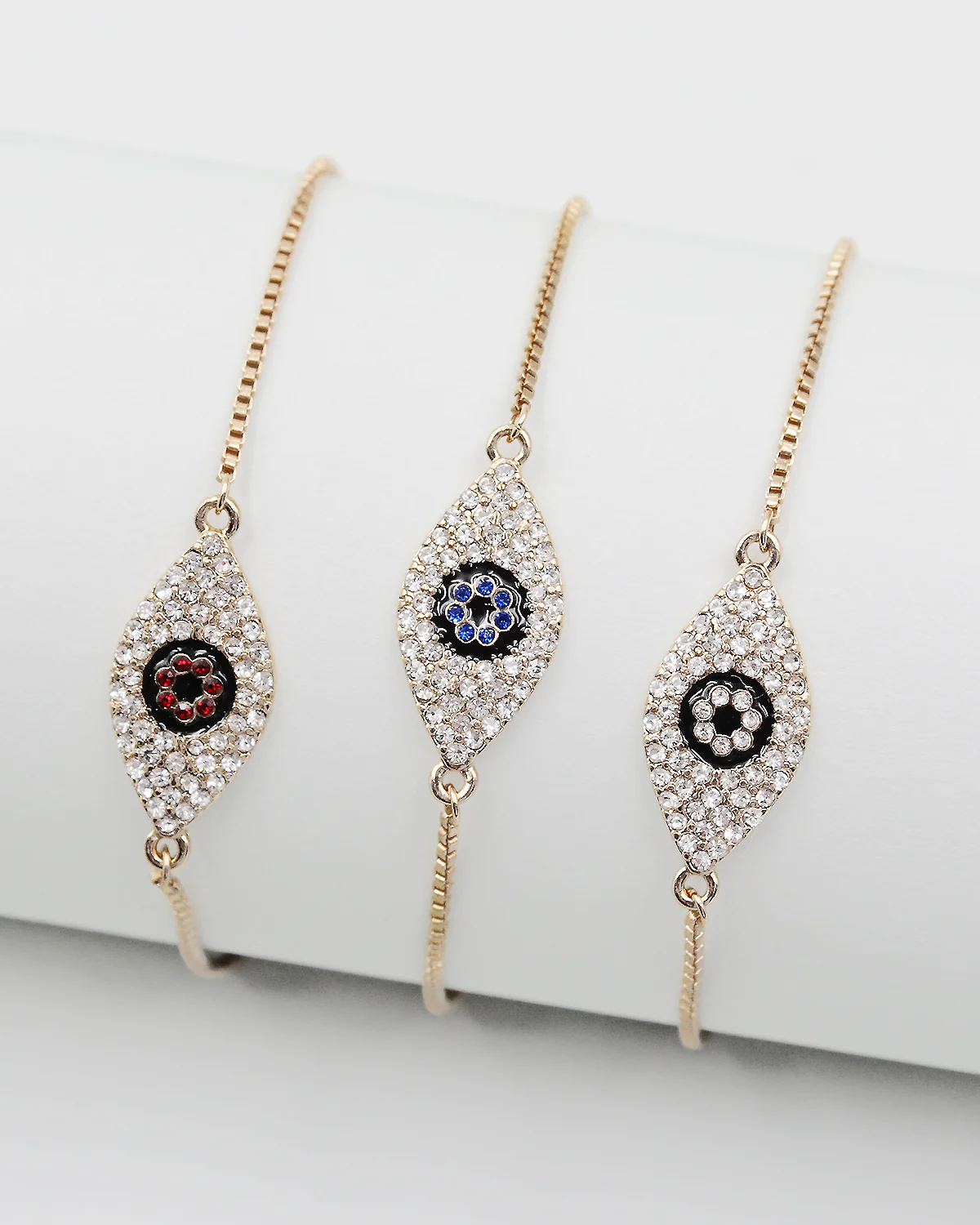Rhinestone Evil Eye Gold Drawstring Bracelet - Image 4